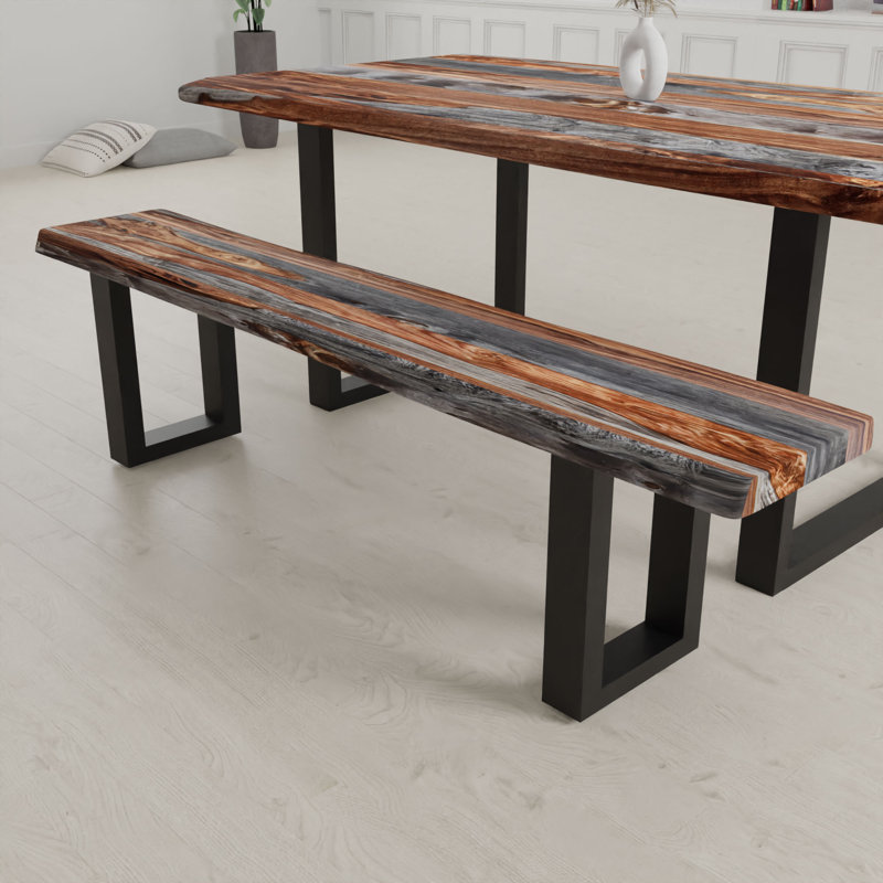 Banc en bois massif Bax, Brun / noir, H 18 po x l 84 po x P 5 po