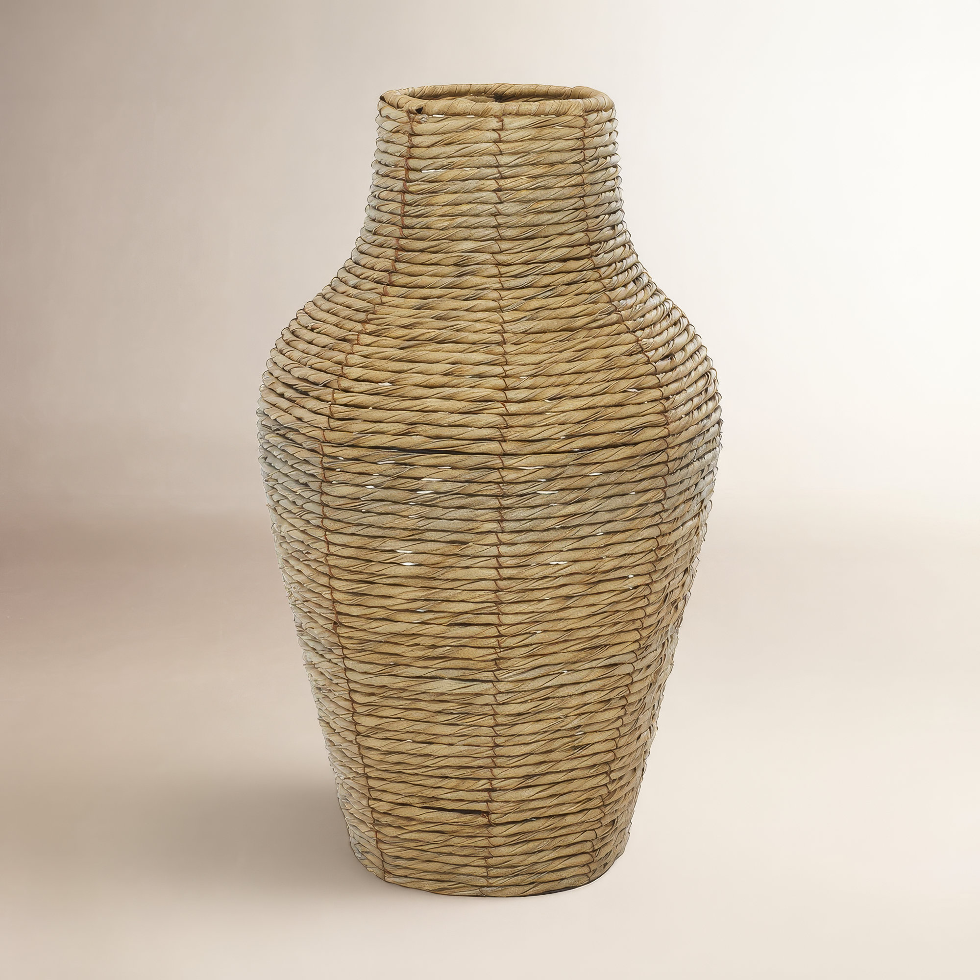 Sabre Brown Faux Seagrass Handmade Tall Woven Floor Vase, 18" H x 10.45" W x 10.45" D