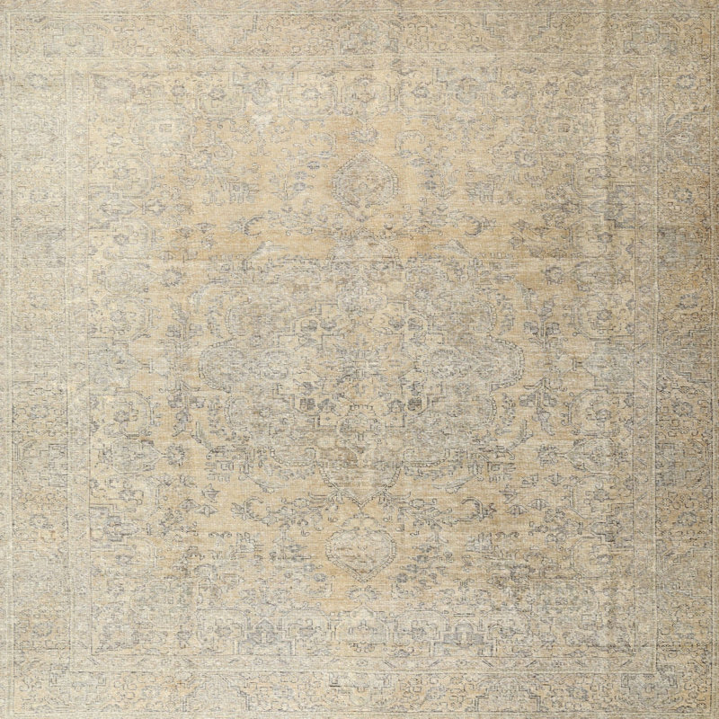 Tapis oriental beige / rose clair en laine, Rond 3 pi
