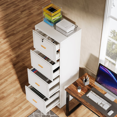 4-drawer File Cabinet, Vertical Filing Cabinet With Lock, Wood File Cabinet For Home Office by Latitude Run