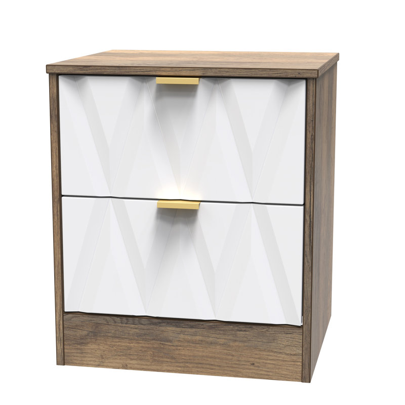 Las Vegas 45 cm W Bedside Table, White Matt/Vintage Oak