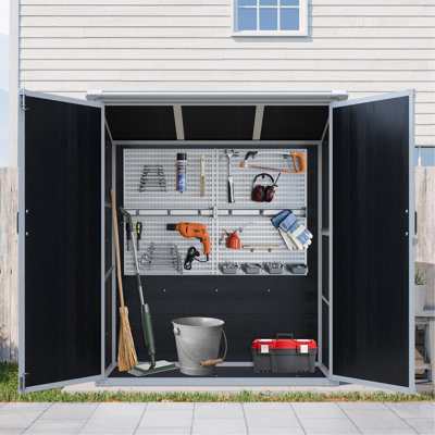 Armoire de rangement extérieure en résine imperméable avec portes verrouillables pour vélos et meubles de patio 5 x 3 pi