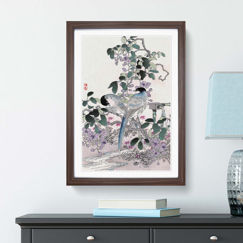 Birds & Flowers by Kono Bairei - Picture Frame Painting Print, 65cm H x 48cm W x 2cm D, Walnut Framed