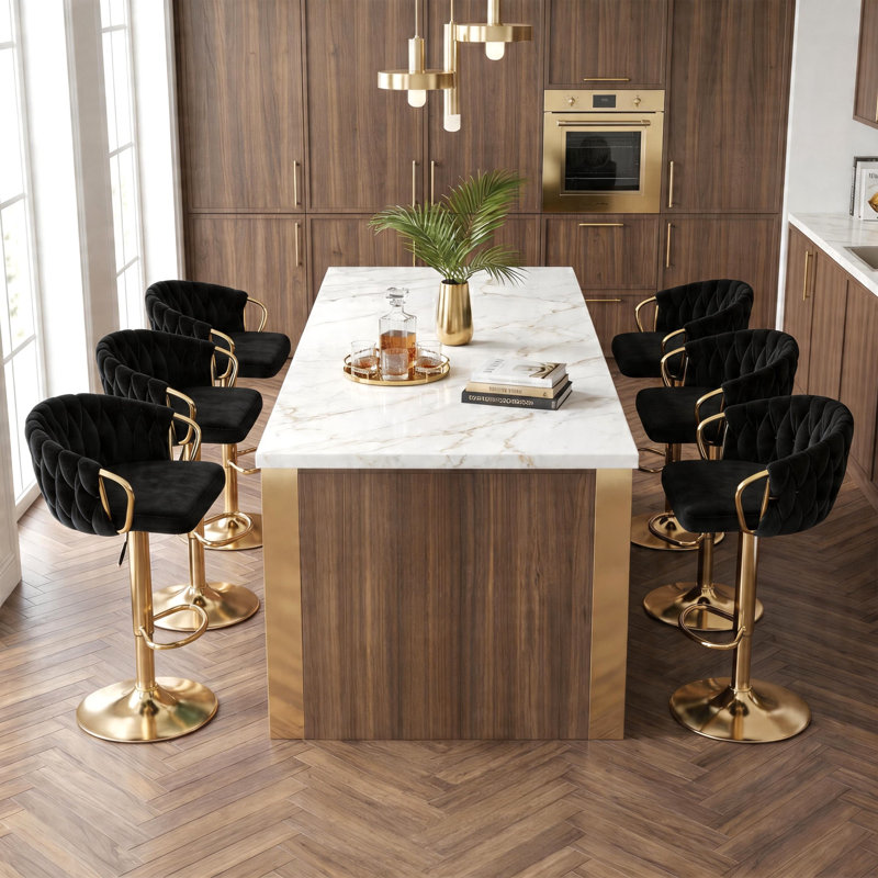 Swivel Upholstered and Velvet Bar Stool, Black