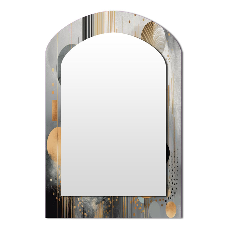 Abstract Shapes And Lines II - Marble Arch Wall Mirror, Gold Asymmetrical Decorative Mirror, Printed Metal Art, 43" x 33"