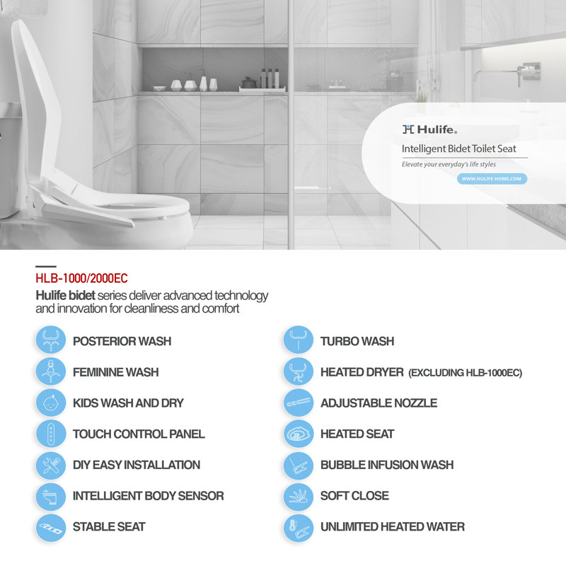 White Electric Bidet Seat for Elongated Toilets