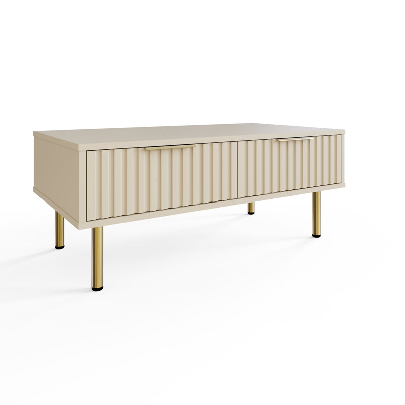 Nervata Living Coffee Table with Storage, Ivory, Gold