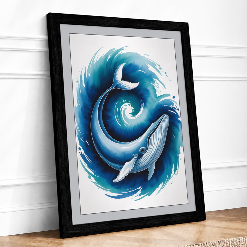 Whale in Motion Coastal - Framed Print, A3 - 42.0 x 29.7 cm, Black