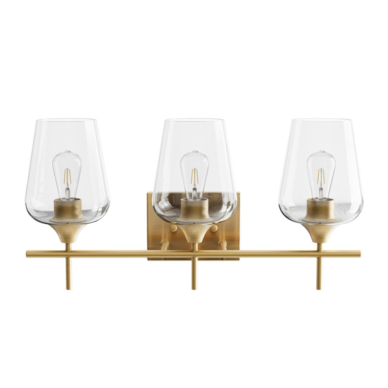 Éclairage pour salle de bain à intensité variable 3 lumières Herricks, Transparent, Laiton antique