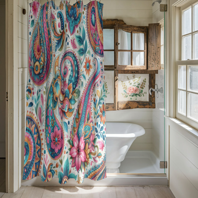 Rideau de douche 1 pièce Vibrant Paisley Vibes, H 74 po x l 40 po