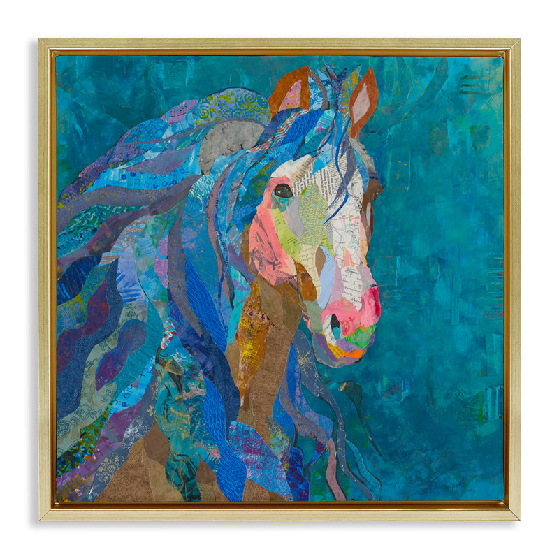 «Blue Collage Pegasus» par VioletDavenport, Cadre flottant métallique doré, H 18 po x l 18 po