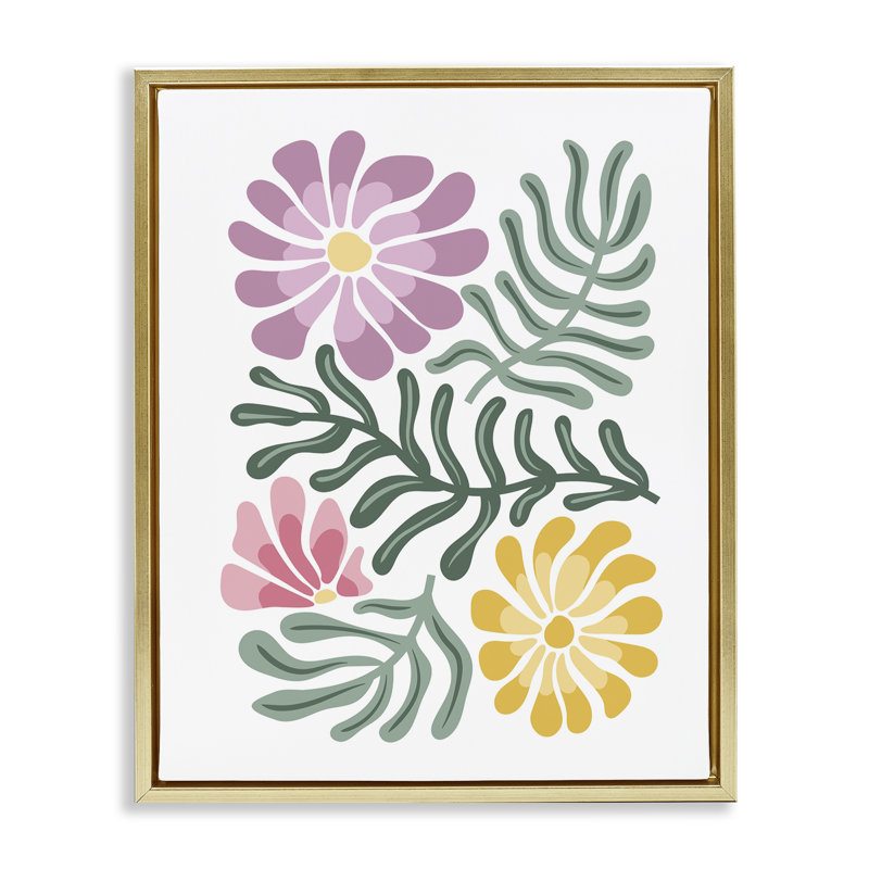 Cadre flottant pastel Mid-Century Mod Blooms, design par Kim Allen, H 31 po x l 25 po, Cadre flottant métallique doré