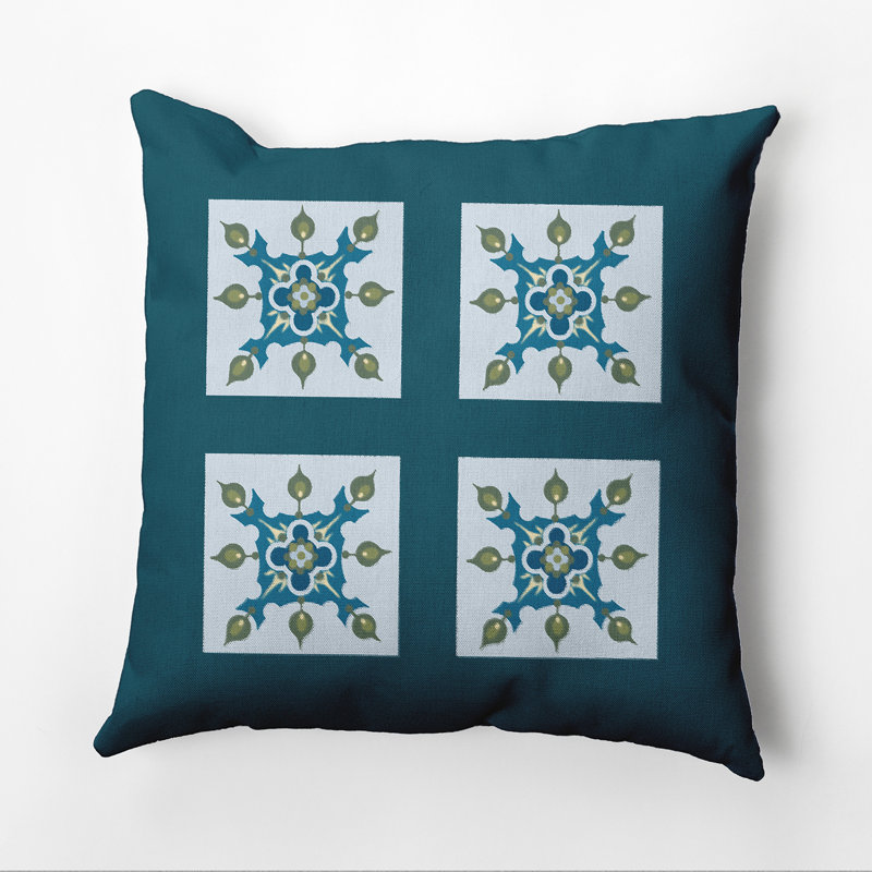Housse de coussin carré marocain et insert, H 20 po x l 20 po, Sarcelle / bleu clair
