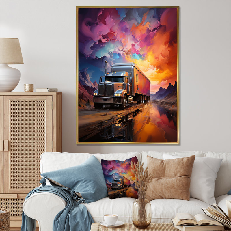 Camion 53 pieds Sublime Paysages I - décoration murale camion, H 40 po x l 30 po x P 1,5 po, Cadre flottant doré