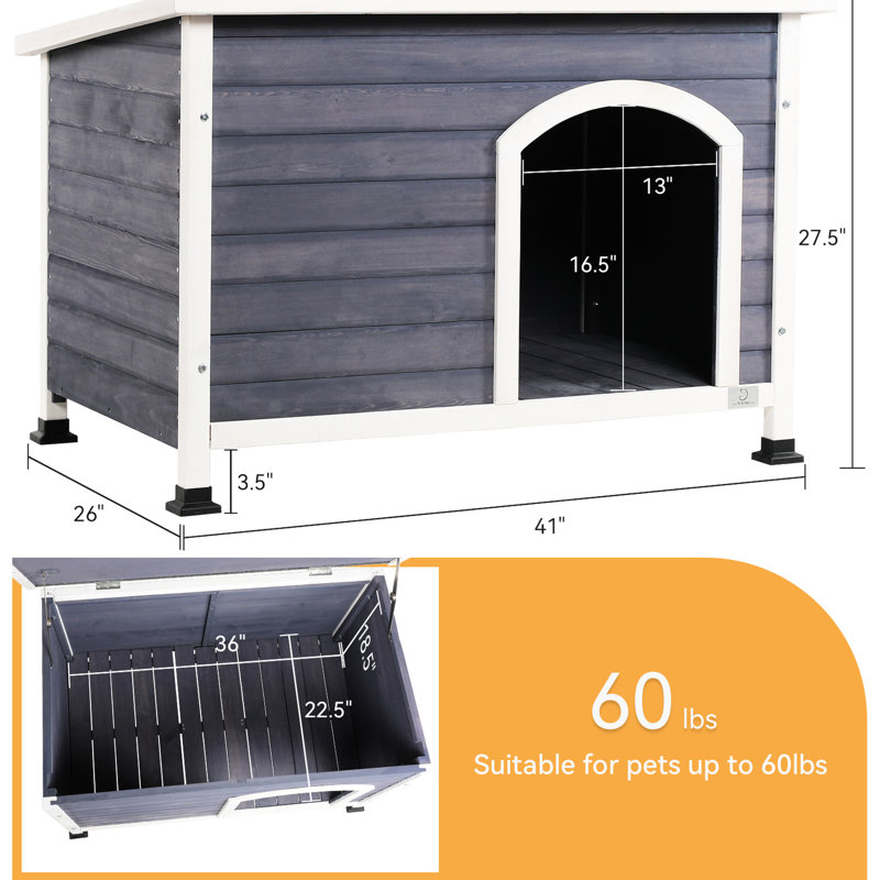 Niche pour chien moyenne en bois avec toit résistant aux intempéries, couleur grise, pour animaux de compagnie