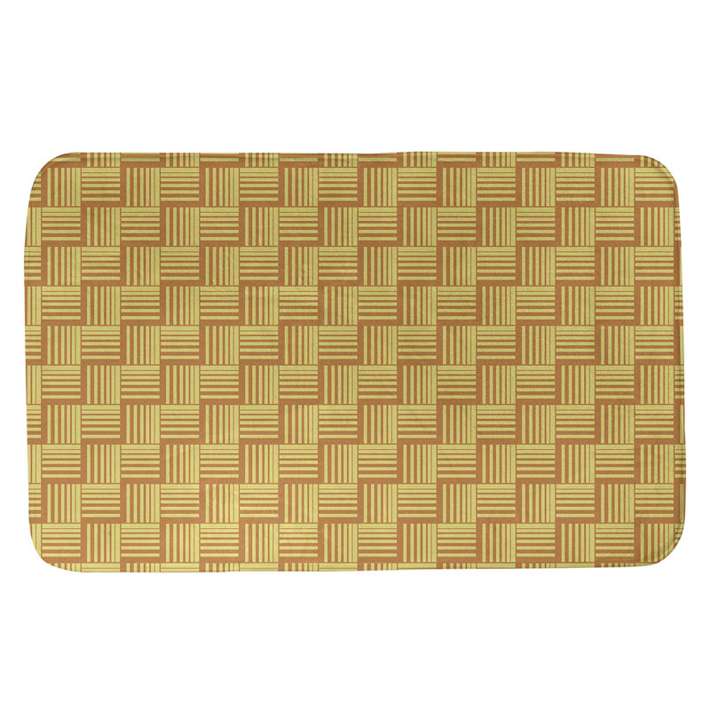 Tapis de bain géométrique antidérapant rectangulaire à rayures baskettressées, l 17 po x L 24 po, Orange/jaune