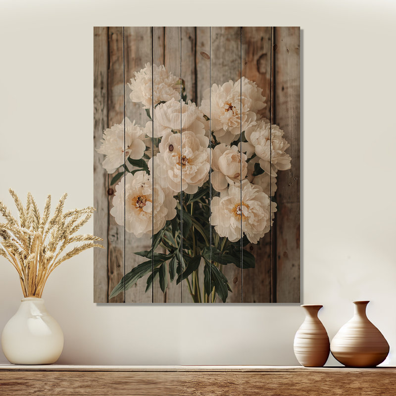 Photo Peonies By The Dairy Barn III - Peonies Wood Wall Decor - On Natural Pine Wood, 40" H x 30" W x 0.78" D