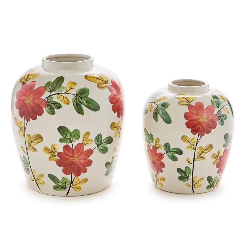 Ensemble de 2 pots de rangement décoratifs en céramique peints à la main de 8 po et 12,5 po