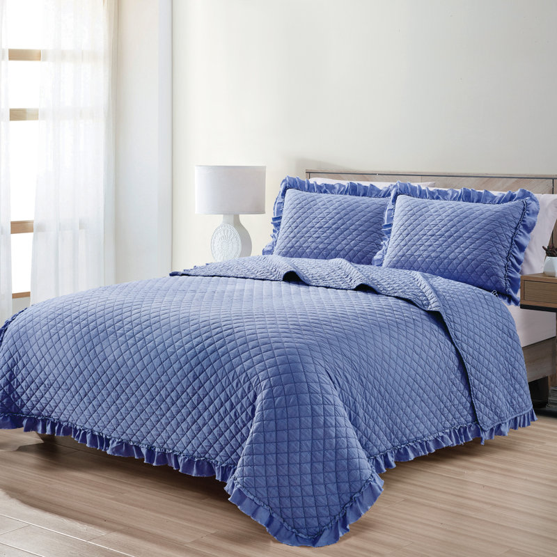 Bashira Modern & Contemporary Polyester Quilt, Full Quilt + 2 Full Shams, Light Grey