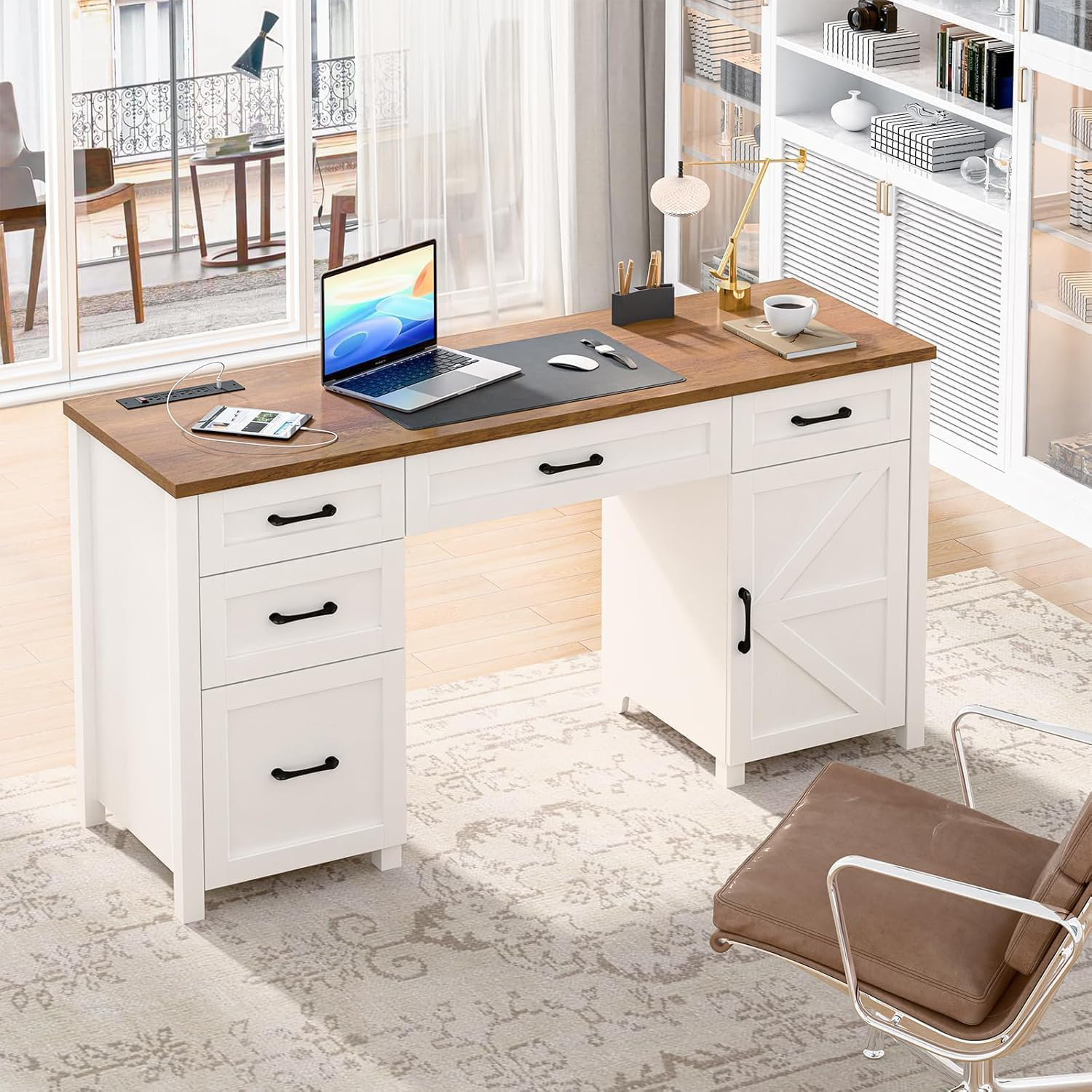 Gracie Oaks 61'' Executive Desk with 5 Drawers, Rustic Office Desk ...