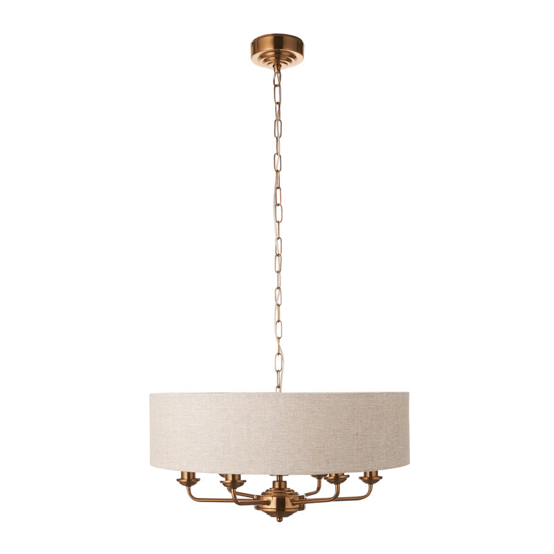 Landover 6-Light Chandelier finished in Vintage Brass and Natural