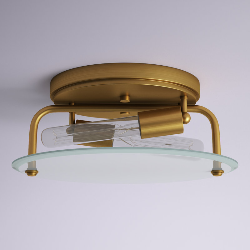 2 Light Flush Mount Natural Brass Finish Clear Beveled Glass