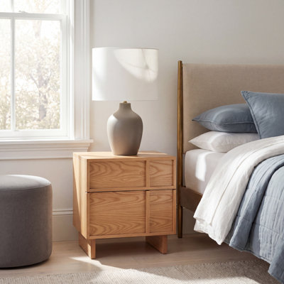 19"H Low-Profile Solid Ash Wood Nightstand with 2 Drawers (Set of 1)