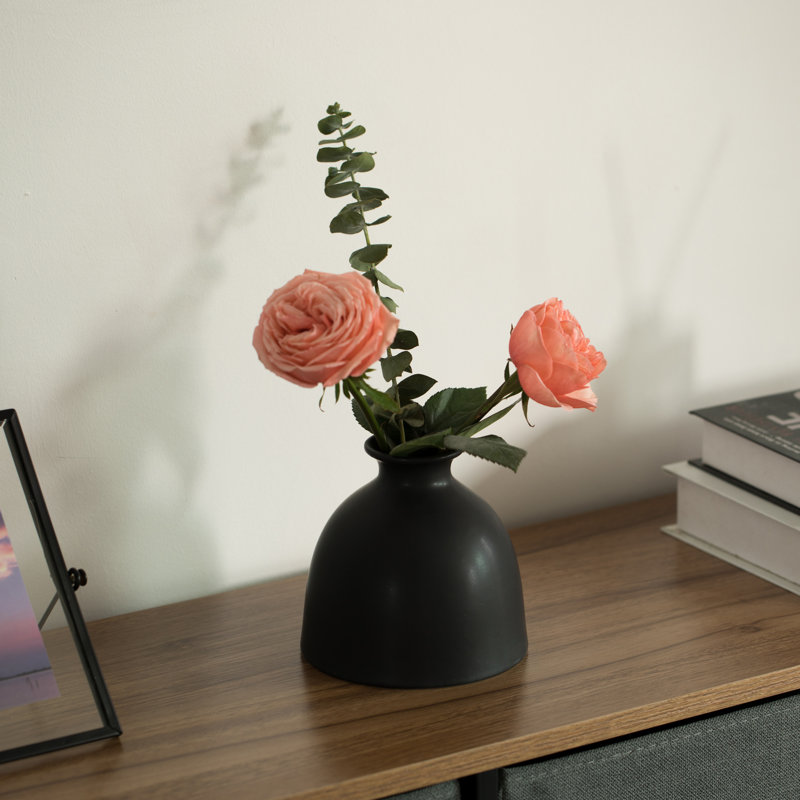 Steriana Ceramic Table Vase, Black, 5" H x 5.5" W x 5.5" D