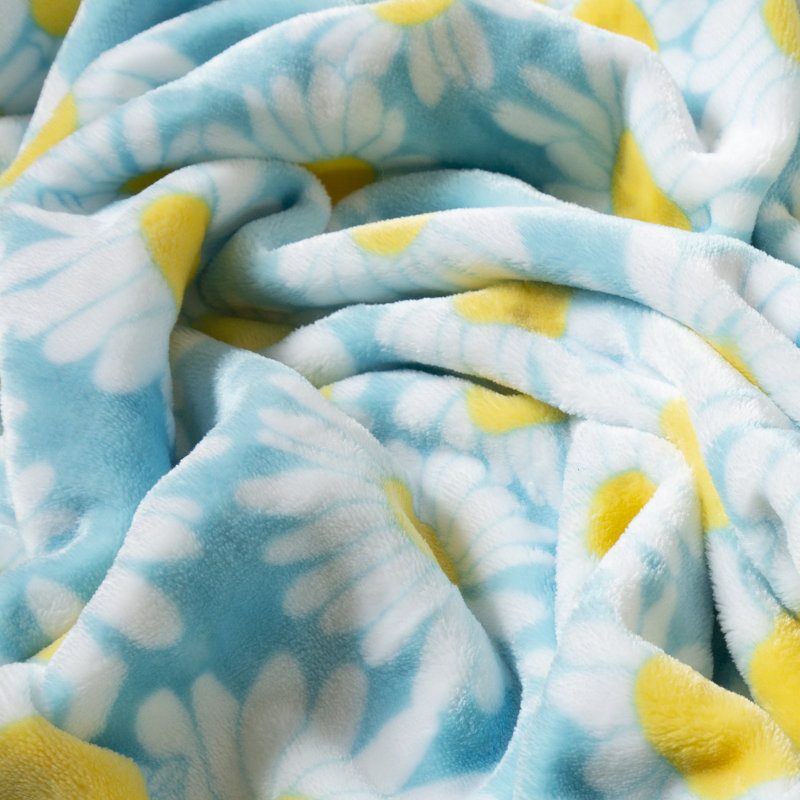Light Blue Daisy Floral Sherpa Reversible Throw Blanket