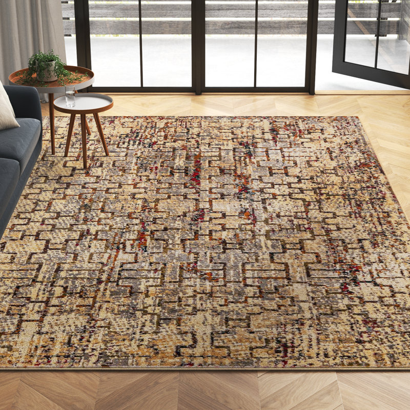 Tapis crème / brun / gris à tissage mécanique Knowle, Rectangle 9 pi x 12 pi