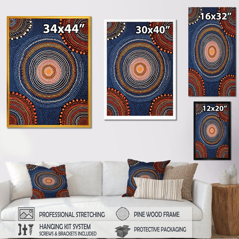 «Native Circular Dot Art Compositions», reproduction d'art sur toile, H 32 po x l 24 po x P 1 po, Toile tendue