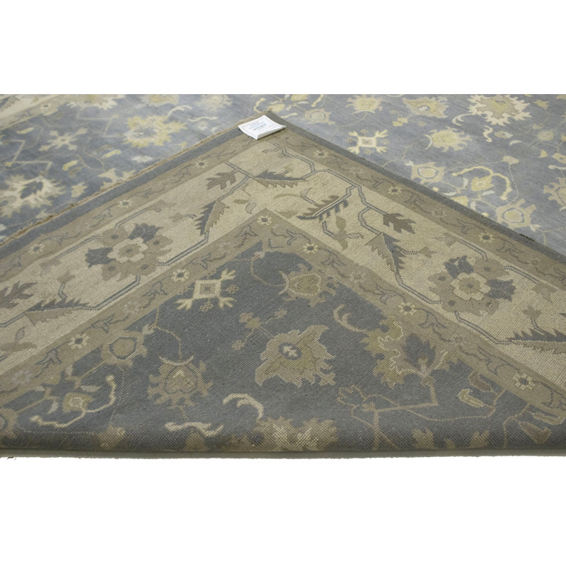 Tapis décoratif gris en laine noué à la main de style oriental Zelda