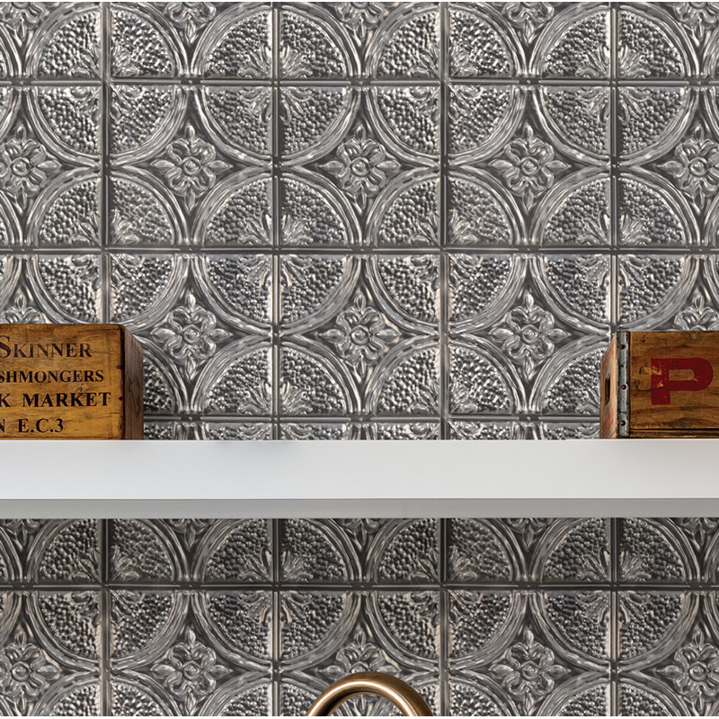 Camden 10'' W x 10'' L Vinyl Peel and Stick Mosaic Tile, Antique Silver