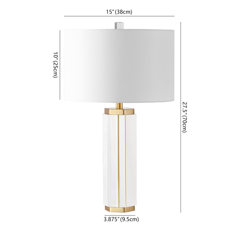 Hexagonal Crystal Table Lamp with White Drum Shade