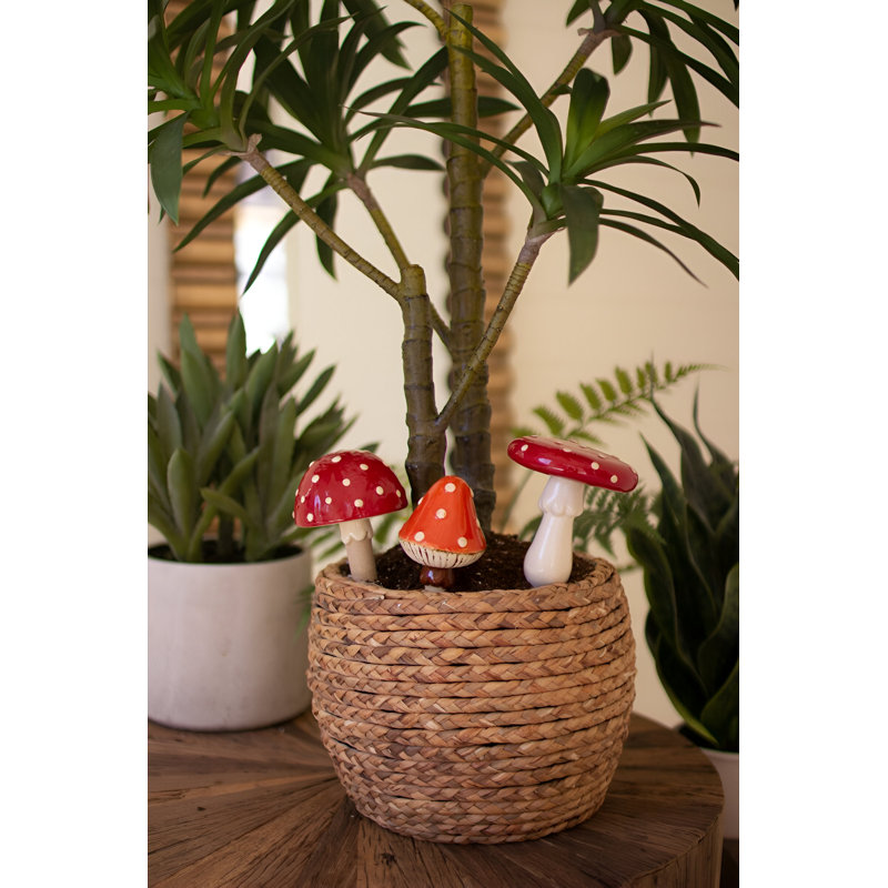 Ensemble de 3 bâtonnets de plantes en céramique en forme de champignon - H 9 po
