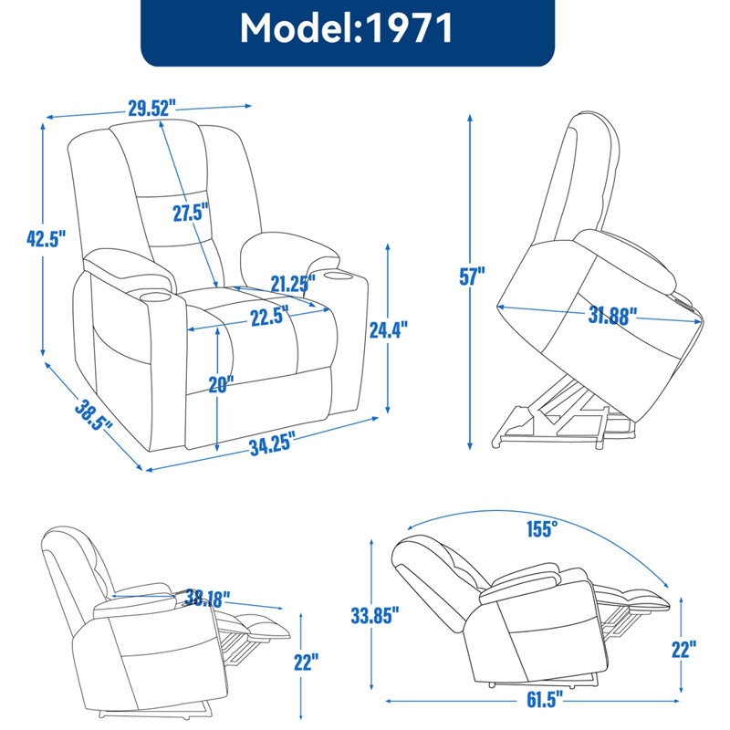 Grand fauteuil de massage inclinable Power Lift, Gris