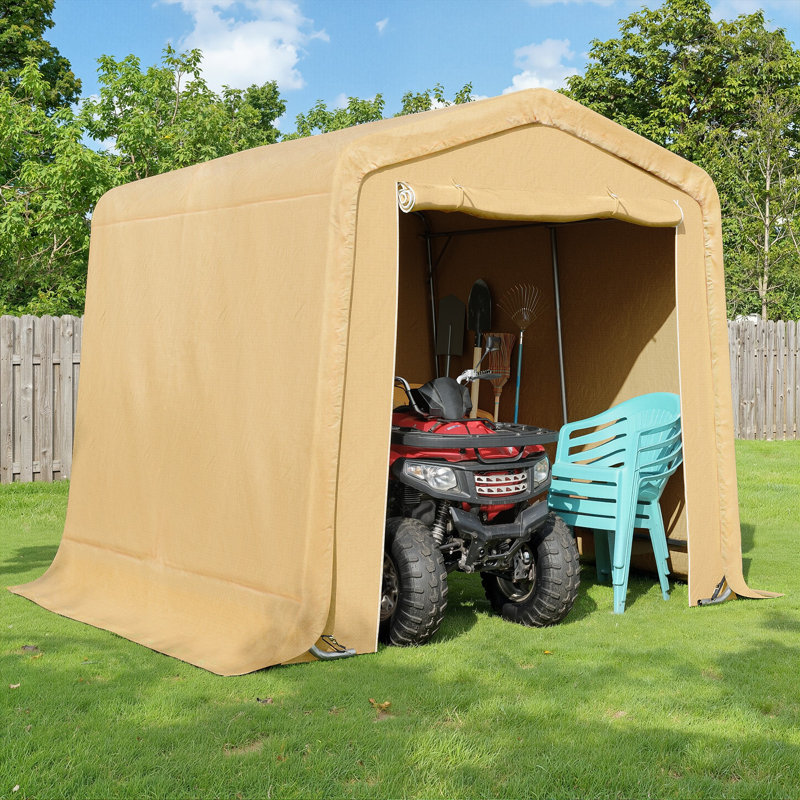 Heavy Duty Outdoor Storage Shelter, Garage Shed With 2 Roll Up Zipper Door, Galvanized Steel Frame For Motorcycle, Bike & Lawn Equipment (8X8ft, Khaki)