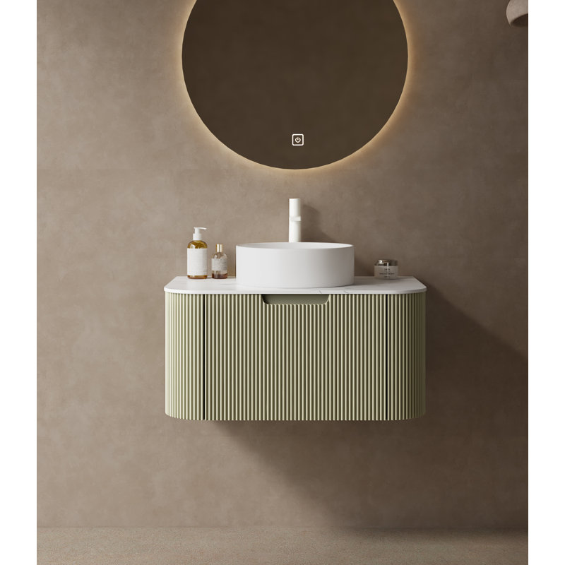 Meuble-lavabo moderne 30 po avec comptoir rond en céramique Callen, White Round, 30"