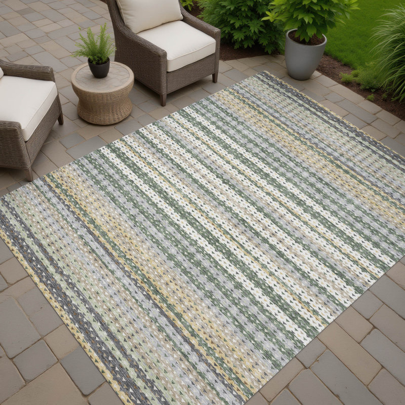 Machine Washable Indoor/Outdoor Chantille ACN2823 Stripes Rug, Basil, 3' x 5'