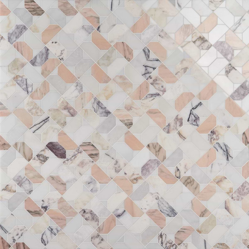 Pledge 12.83 In. X 12.83 In. Polished Marble Luxury Mosaic Floor And Wall Tile (1.14 Sq. Ft. / Each), Grace Peach