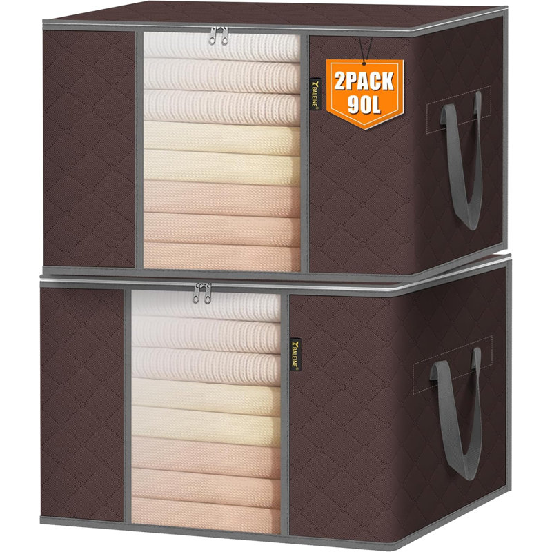 2 Pack Clothes Storage Bags, 24 Gallon Storage Containers With Reinforced Handle Sturdy Zipper, Closet Storage For Blanket Comforter Pillow Bedding