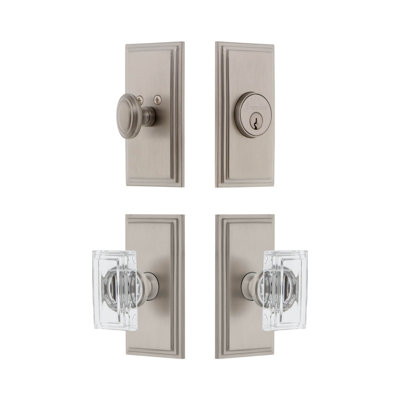 Carre Short Plate Complete Entry Set with Single Cylinder Deadbolot and Carre Crystal Knob