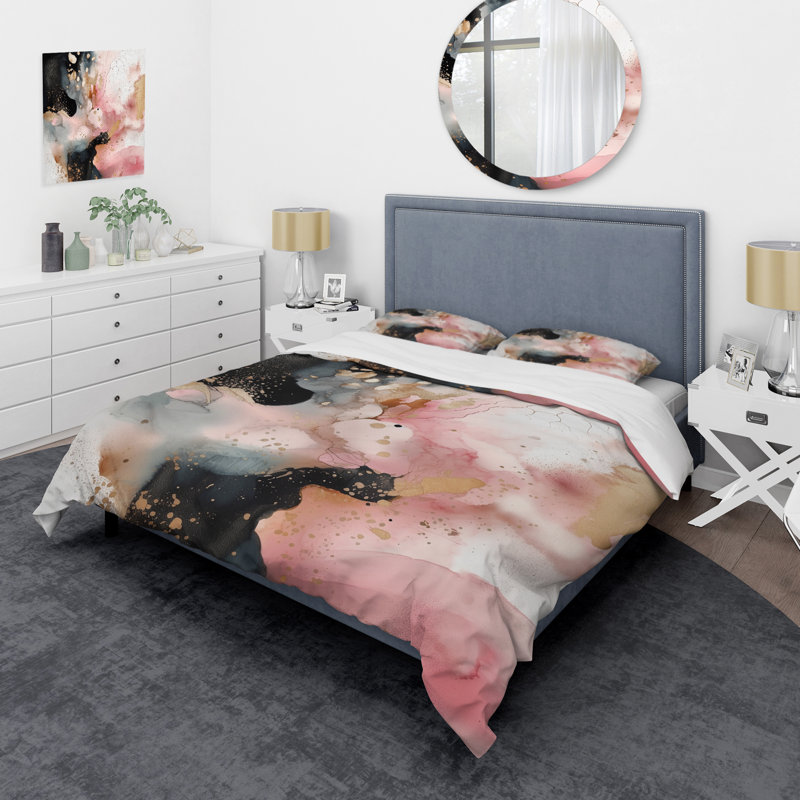 Ensemble de housse de couette rose et or texturé Marble Texture II, Housse de couette pour grand lit et 2 taies décor