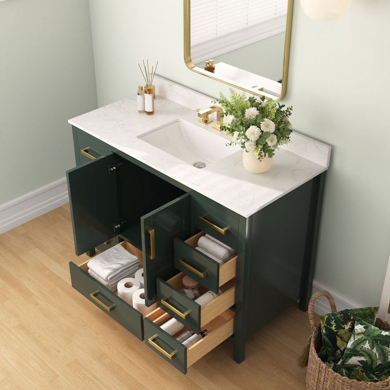 Monolith 48'' Fully Assembled Single Bathroom Vanity with Backsplash, Vintage Green, Triple