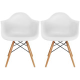 Plastic Dining Armchairs with Natural Wooden Wood Legs Indoor Outdoor