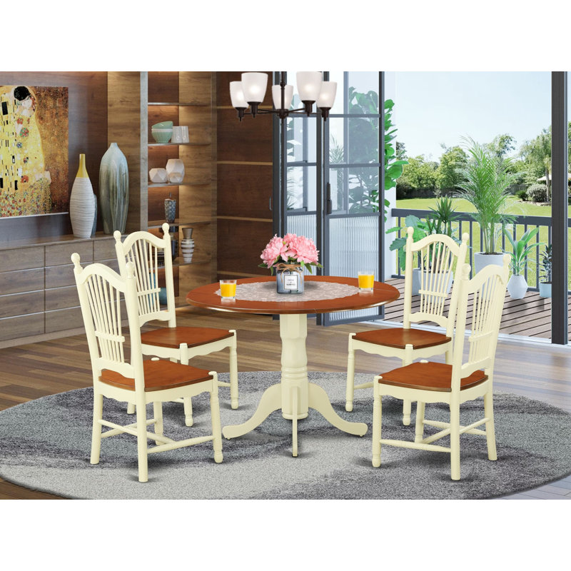 3 Piece Kitchen Table & Chairs Set Contains a Round Dining Room Table with Dropleaf and 2 Solid Wood Seat Chairs, Black & Cherry