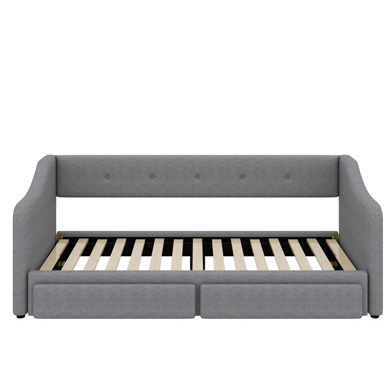 Lit de jour rembourré simple TG avec très grand lit avec tiroirs, Gris