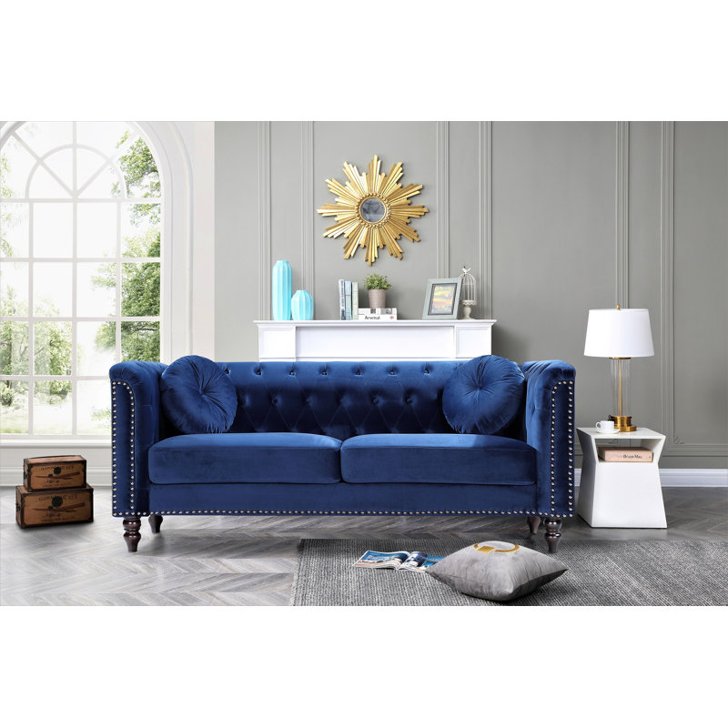 Guthry 76'' Velvet Sofa, Dark Blue