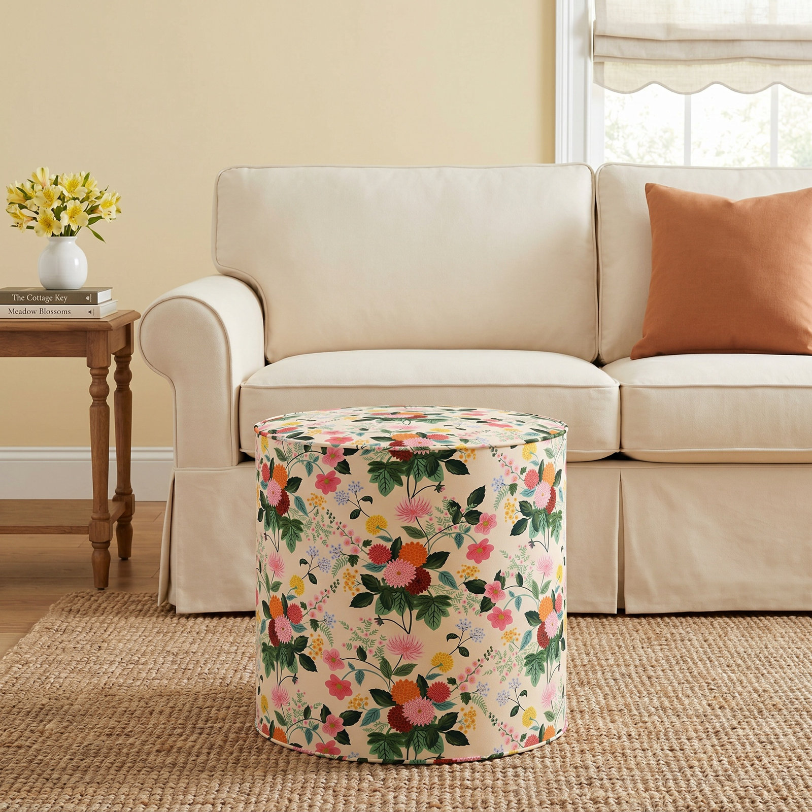 Rifle Paper Co. x Cloth & Company 19" Ottoman, Cream Flower