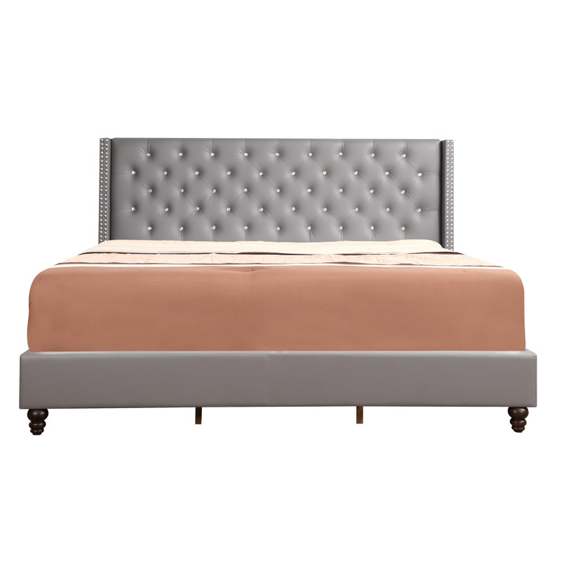 Ashe Upholstered Low Profile Standard Bed, King, Gray